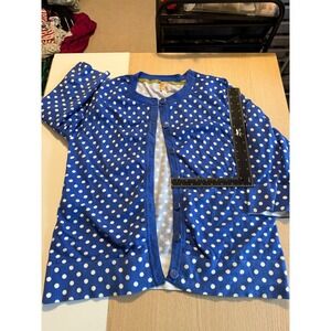JM Collection Blue Polka Dot Cardigan Sweater Womens XL Button Cotton Blend